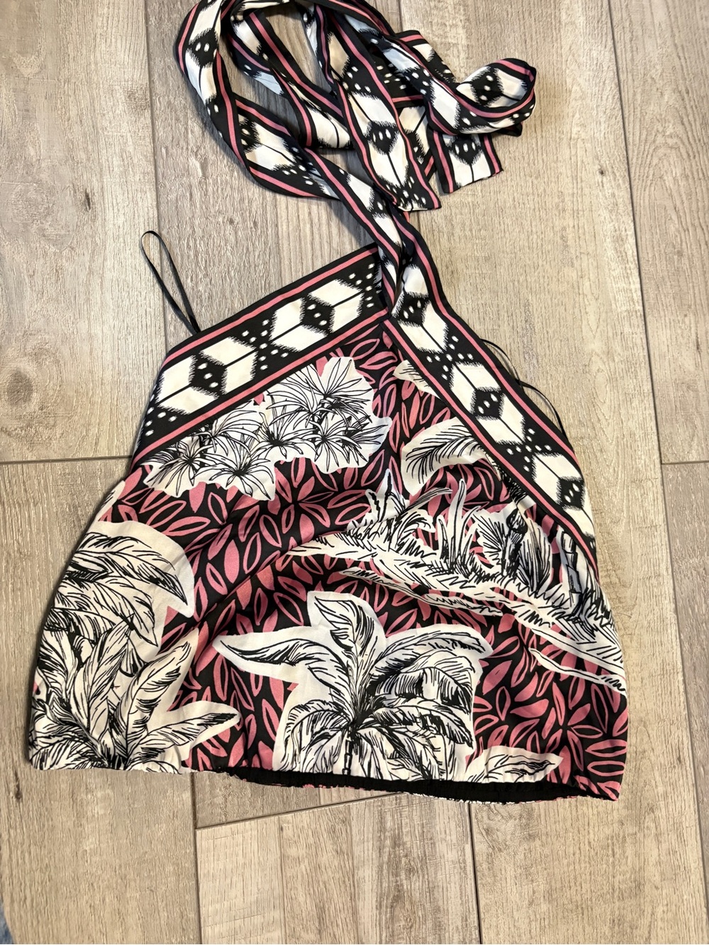 Rachel Zoe Pink Black White Tropical Halter Top